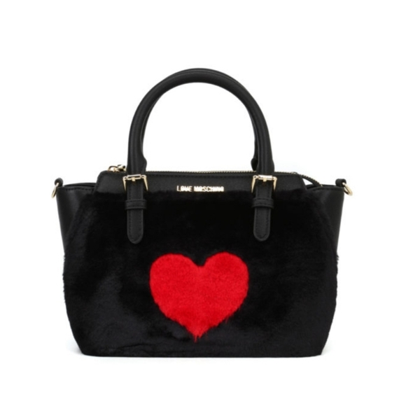 Love Moschino Handbags - Love Moschino Inlaid Heart Fur Effect Tote Bag. 